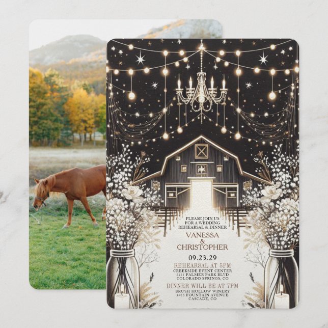 Rustic Elegance Wedding Rehearsal Invitation (Front/Back)