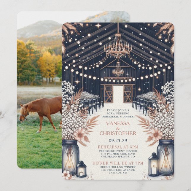 Rustic Elegance Wedding Rehearsal Invitation (Front/Back)