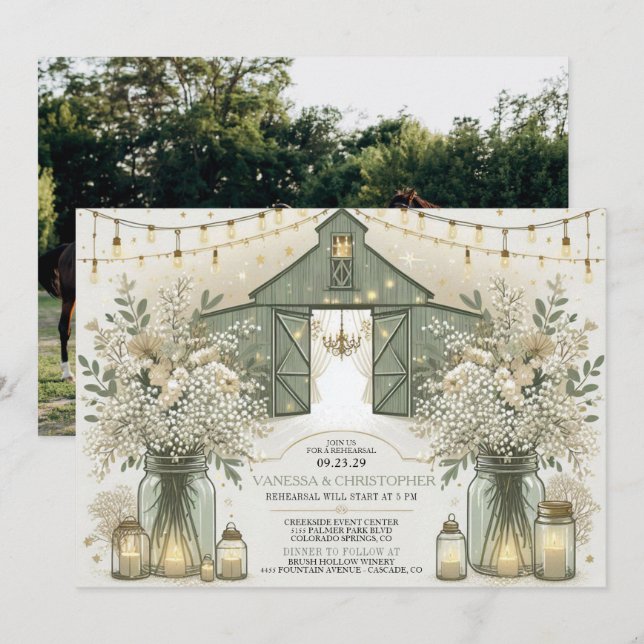 Rustic Elegance Wedding Rehearsal Invitation (Front/Back)