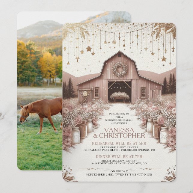 Rustic Elegance Wedding Rehearsal Invitation (Front/Back)