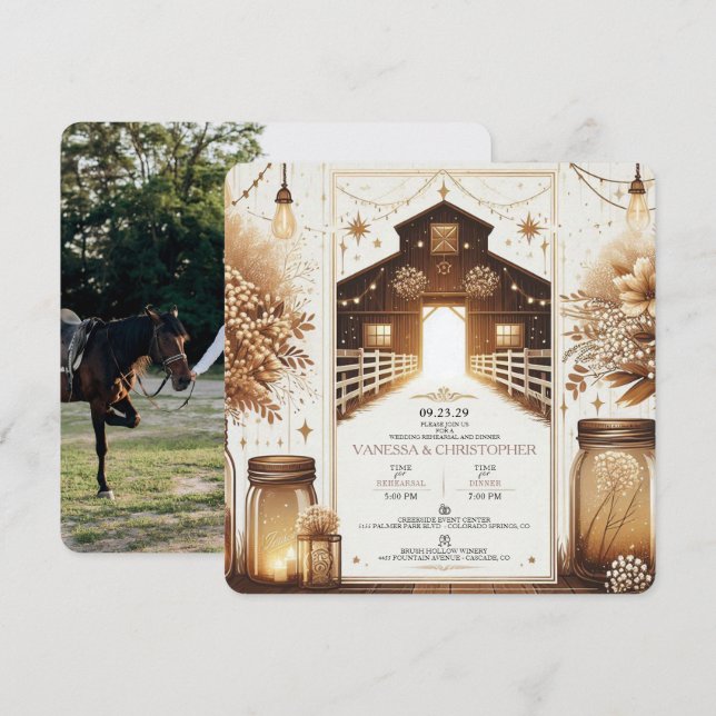 Rustic Elegance Wedding Rehearsal Invitation (Front/Back)