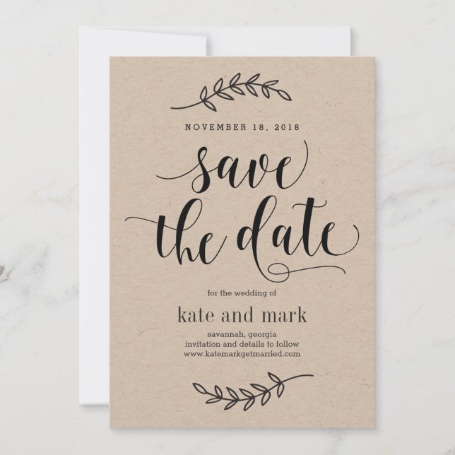 Rustic Elegance Wedding Save The Date Card Kraft (Front)