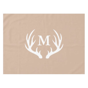 Rustic Elegance White Deer Antlers Monogram Tablecloth