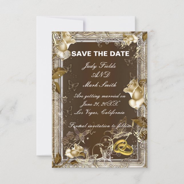 Rustic Elegance White Rose Save The Date Card (Front)