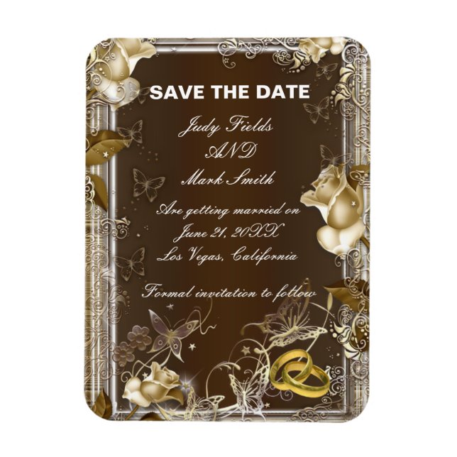 Rustic Elegance White Rose Save The Date Magnet (Vertical)