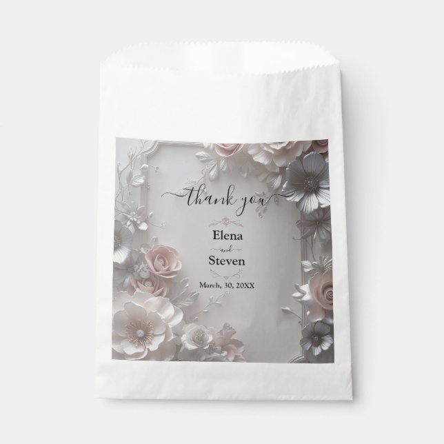 Rustic Elegant 3D Floral Wedding Favour Bags (Front)