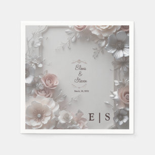 Rustic Elegant 3D Floral Wedding Paper Napkin