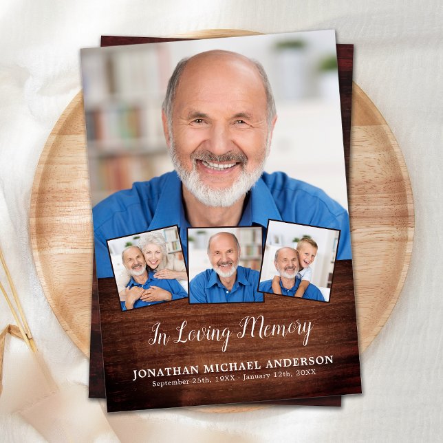 Rustic Elegant 4 Photo Collage Sympathy Funeral Thank You Card (Creator Uploaded)