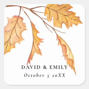Rustic Elegant Autumn Fall Leaves Simple Wedding Square Sticker
