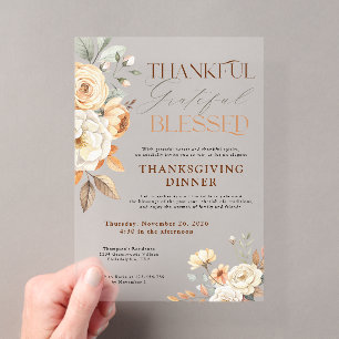 Rustic Elegant Autumn Floral Thanksgiving Dinner Acrylic Invitations