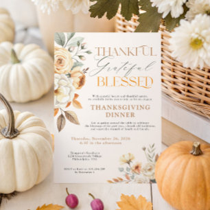 Rustic Elegant Autumn Floral Thanksgiving Dinner Invitation
