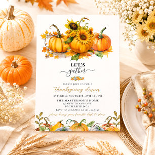 Rustic Elegant Autumn Pumpkins Leaves Thanksgiving Invitation