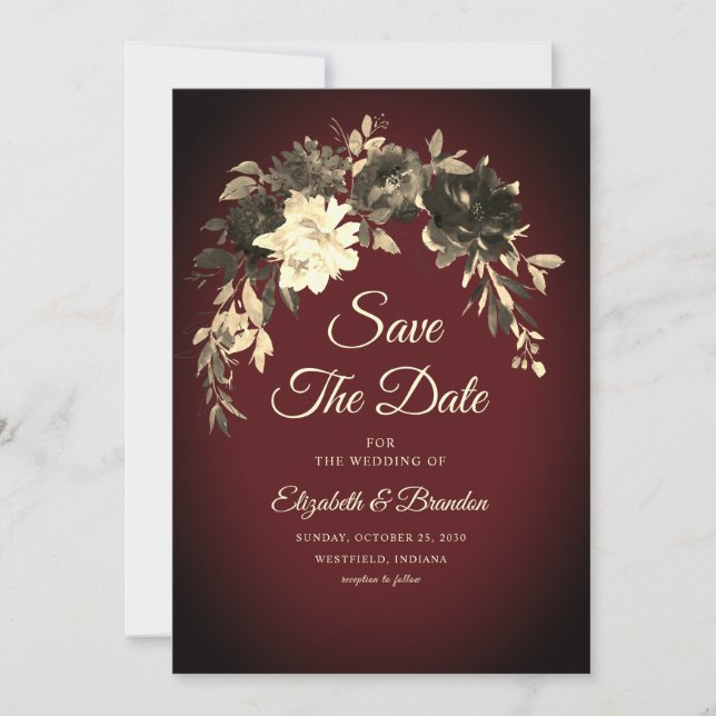 Rustic Elegant Autumn Red Dried Flowers Wedding Save The Date (Front)
