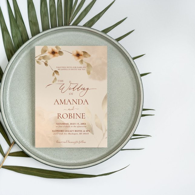 Rustic Elegant Beige Brown Wedding Invitation (Creator Uploaded)