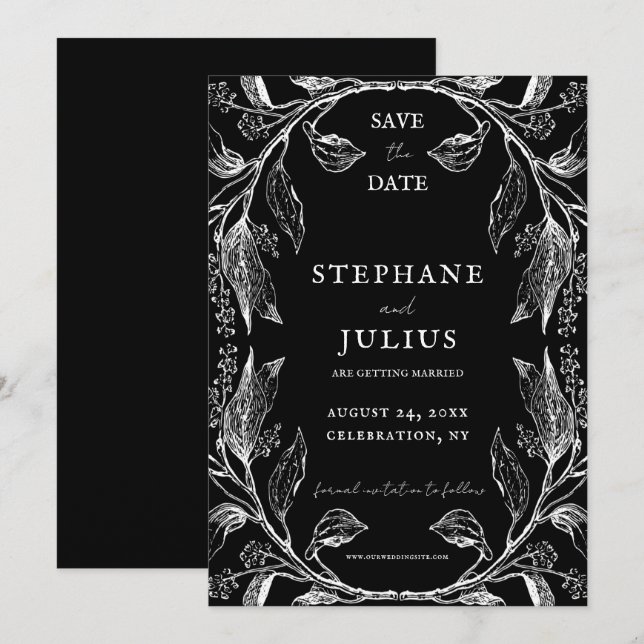 Rustic Elegant Black Floral Save the Date  Invitation (Front/Back)