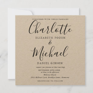 Rustic Elegant Black Script Kraft Wedding Invitation