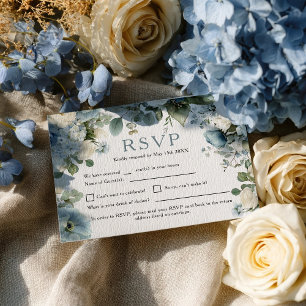 Rustic Elegant Blue Hydrangea Ivory Rose Wedding RSVP Card