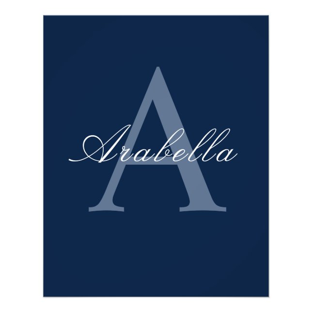 Rustic Elegant Blue Personalised Monogram  Name  Photo Print (Front)