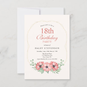 Rustic Elegant Blush Pink Floral 18th Birthday Invitation