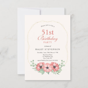 Rustic Elegant Blush Pink Floral 51st Birthday Invitation