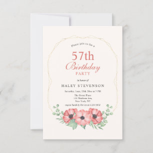 Rustic Elegant Blush Pink Floral 57th Birthday Invitation