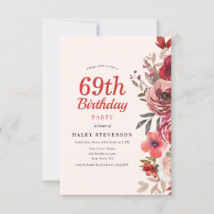 Rustic Elegant Boho Chic Floral 69th Birthday Invitation