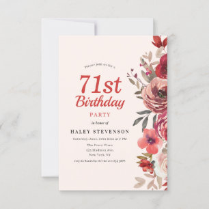 Rustic Elegant Boho Chic Floral 71st Birthday Invitation