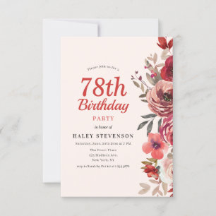 Rustic Elegant Boho Chic Floral 78th Birthday Invitation