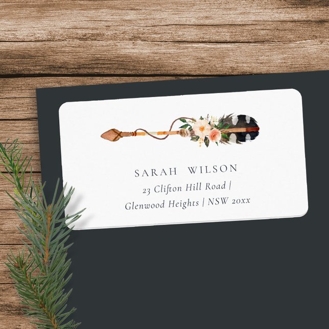 Rustic Elegant Boho Feather Floral Arrow  Address Label (Creator Uploaded)
