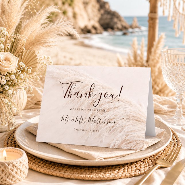 Rustic Elegant Boho Pampas Grass Wedding Thank You Card (Creator Uploaded)