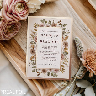 Rustic Elegant Boho Rose Gold Floral Wedding Foil