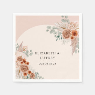 Rustic Elegant Boho Terracotta Pampas Wedding Napkin