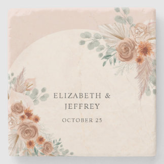 Rustic Elegant Boho Terracotta Pampas Wedding Stone Coaster