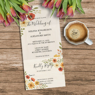 Rustic elegant boho watercolor floral wedding all in one invitation