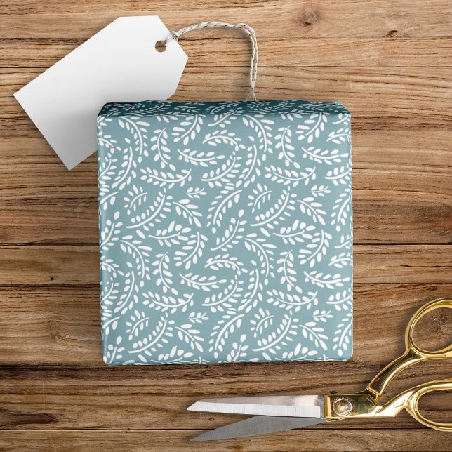 Rustic Elegant Botanical Leaves Dusty Blue Wrapping Paper (Creator Uploaded)