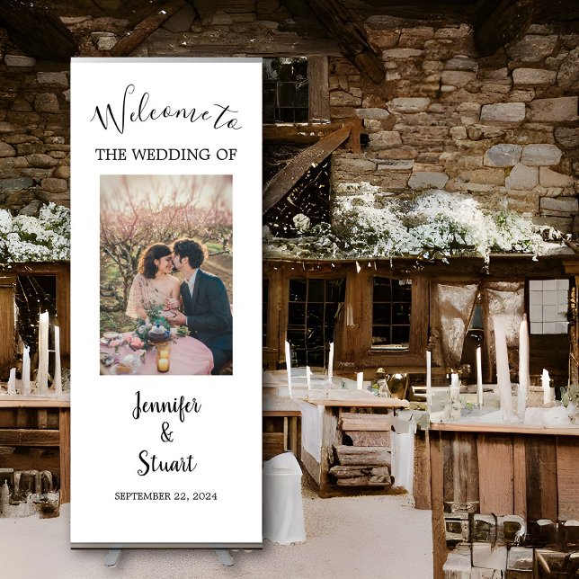 Rustic elegant bride groom photo wedding retractable banner (Create your own rustic bride and groom photo Welcome wedding banner.)