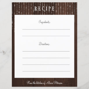 Rustic elegant brown barn wood lights recipe card