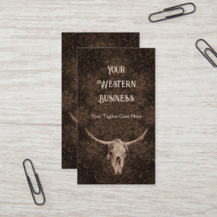 Rustic Elegant Brown Western Bull Skull Business Card