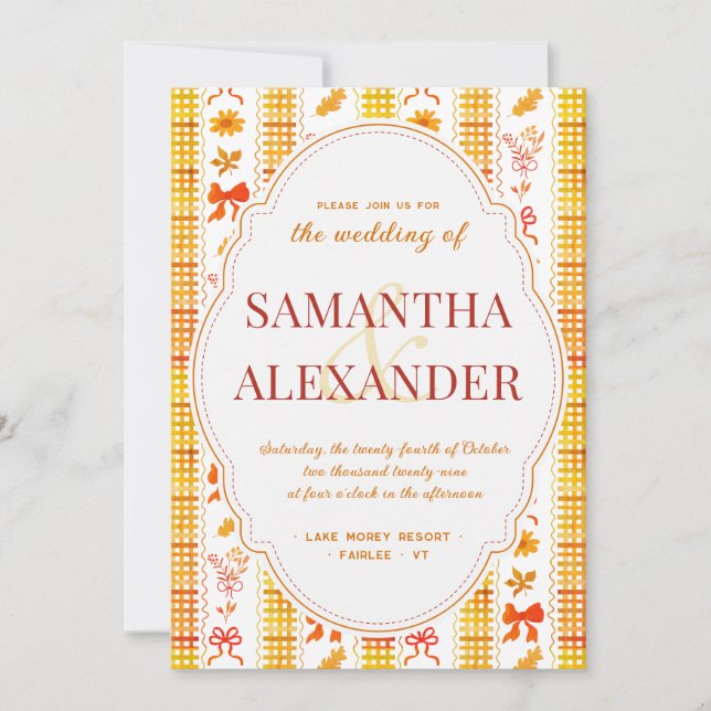 Rustic Elegant Burnt Orange Fall Monogram Wedding Invitation (Front)