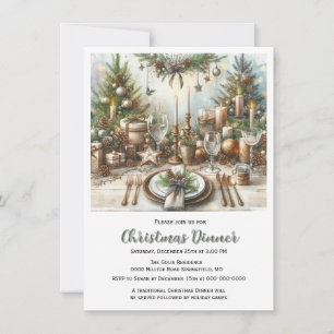 Rustic Elegant Christmas Dinner Invitation