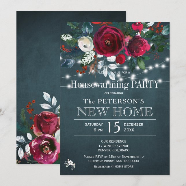 Rustic elegant Christmas housewarming party Invitation (Front/Back)