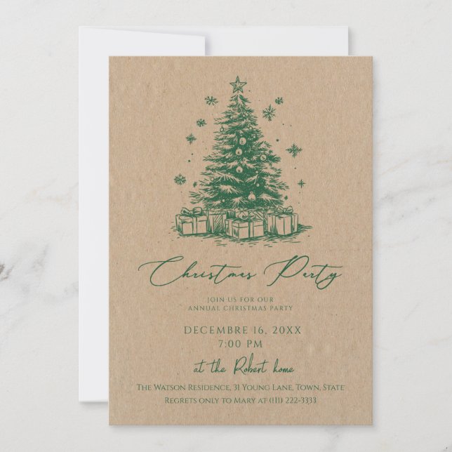 Rustic Elegant Christmas Tree Holiday Invitation (Front)