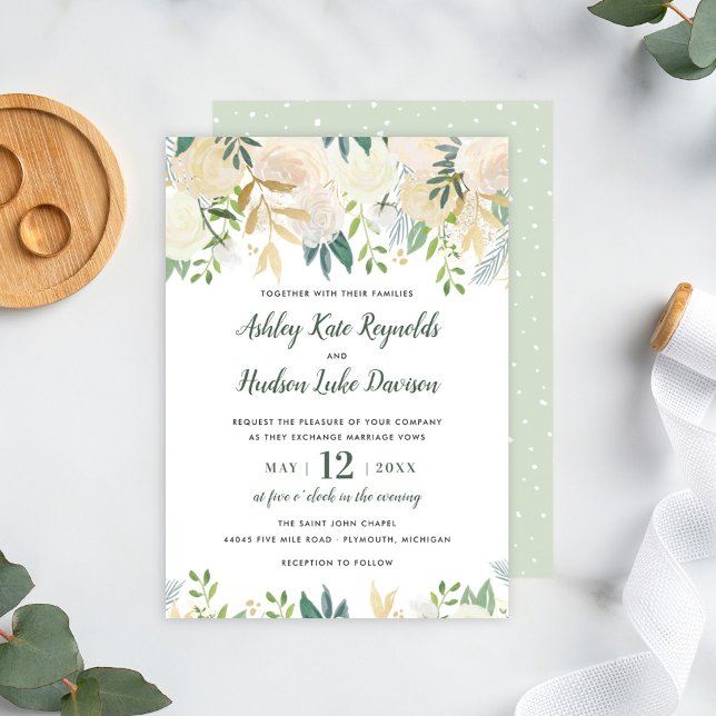 Rustic Elegant Cream Gold Floral Greenery Wedding Invitation (Creator Uploaded)