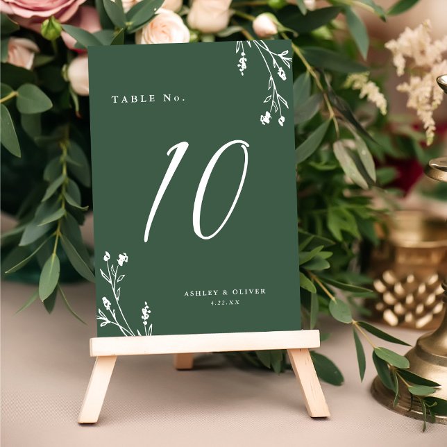 Rustic Elegant Dark Green Wildflowers Boho Wedding Table Number (Creator Uploaded)