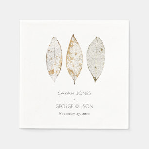 Rustic Elegant Dry Vein Gold Rust Leaves Wedding Napkin