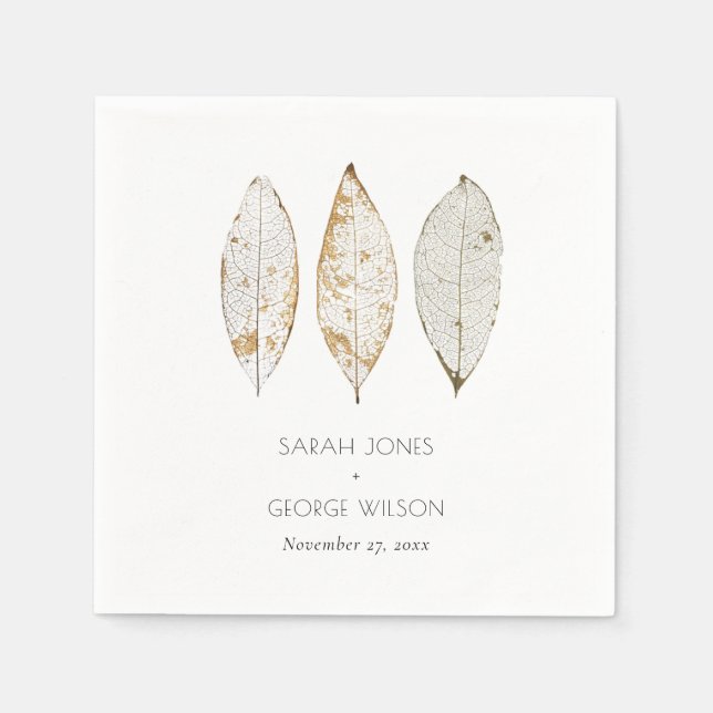 Rustic Elegant Dry Vein Gold Rust Leaves Wedding Napkin (Front)
