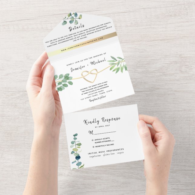 Rustic Elegant Eucalyptus Greenery Wedding All In  All In One Invitation (Tearaway)