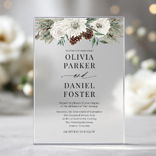 Rustic Elegant Evergreen Winter Wedding Acrylic Invitations