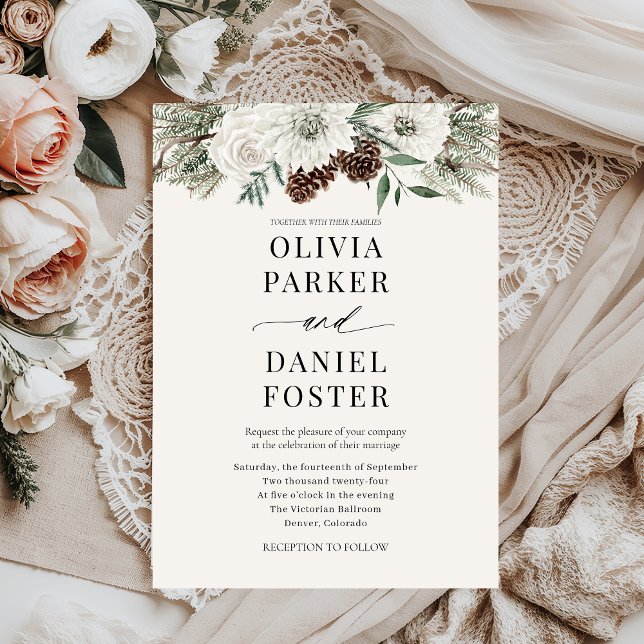 Rustic Elegant Evergreen Winter Wedding Invitation (Creator Uploaded)