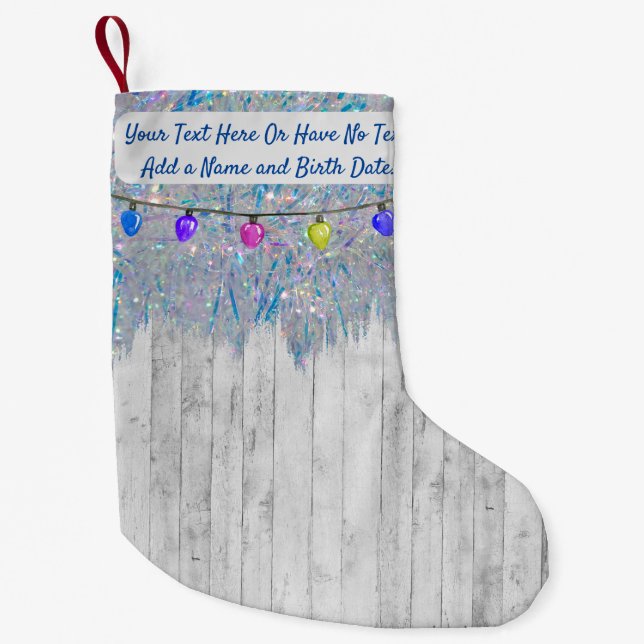 Rustic Elegant Farmhouse Iridescent Rainbow Tinsel Small Christmas Stocking (Front)